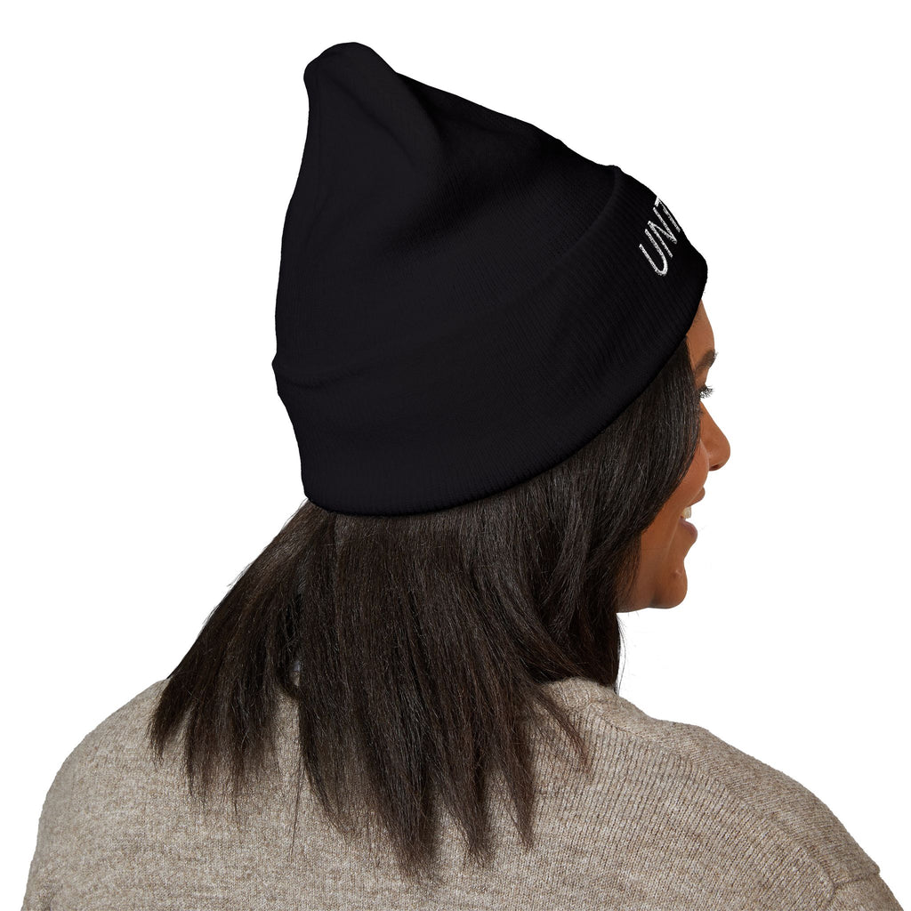 Untamed Embroidered Cuffed Beanie — Minimal Winter Knit Hat