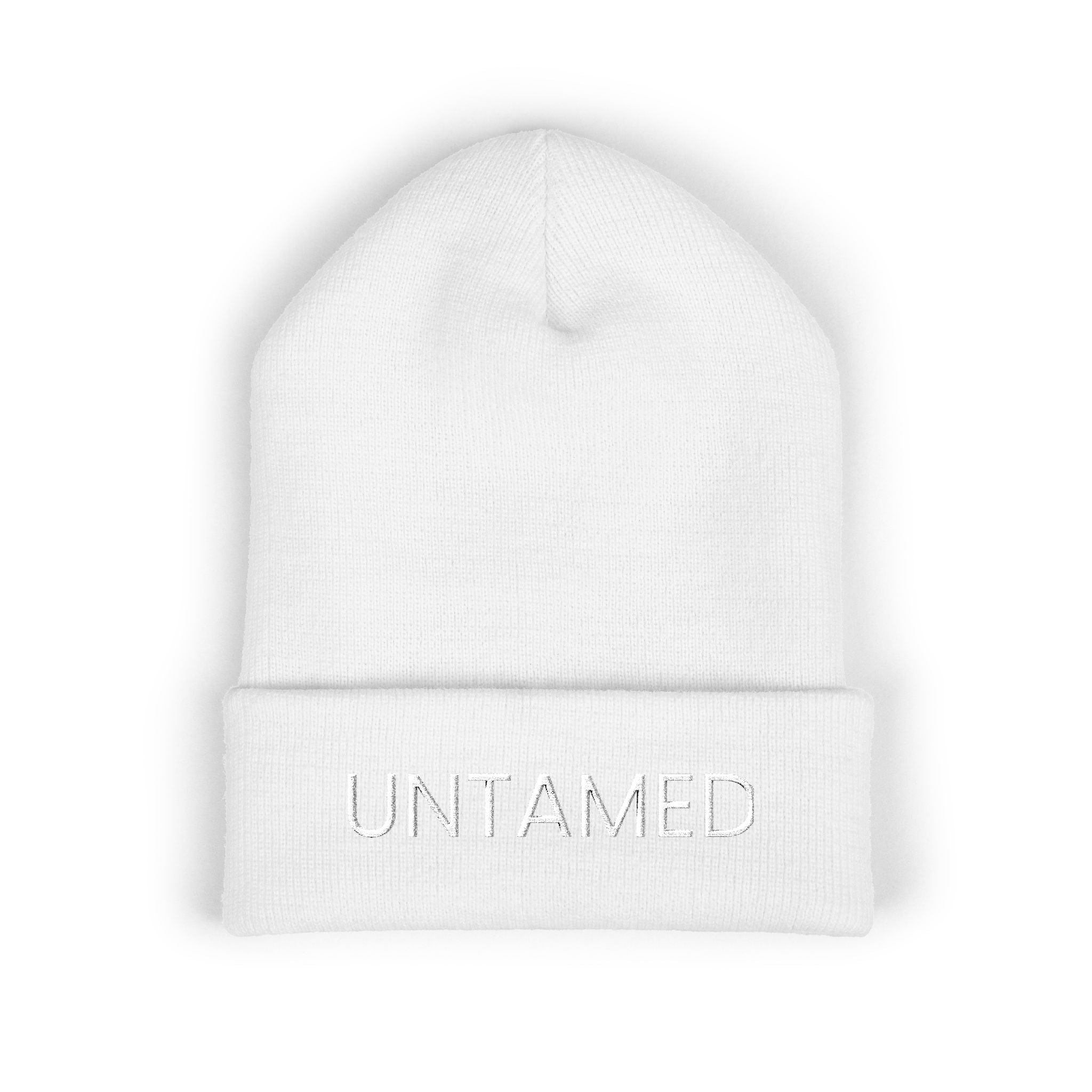 Untamed Embroidered Cuffed Beanie — Minimal Winter Knit Hat