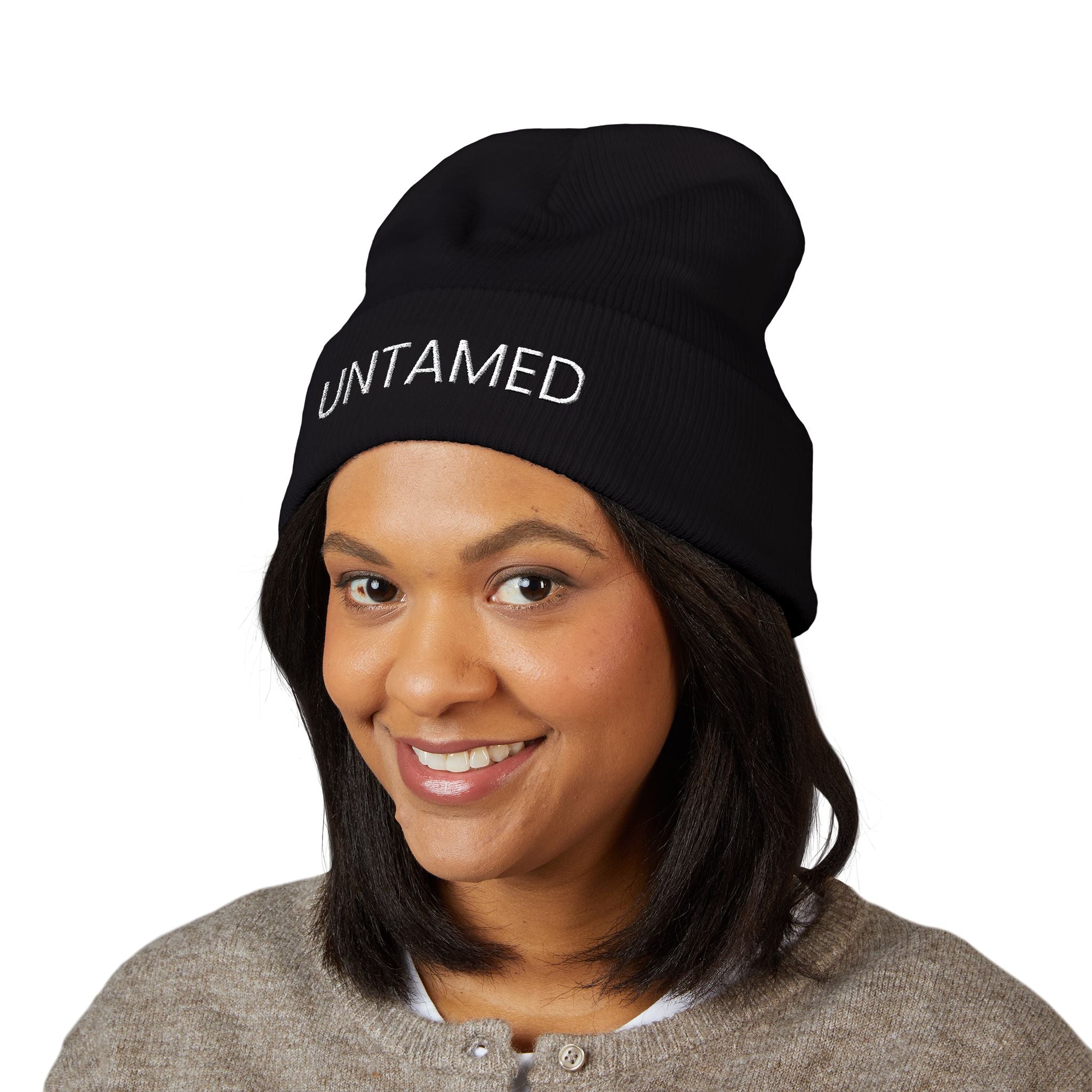 Untamed Embroidered Cuffed Beanie — Minimal Winter Knit Hat
