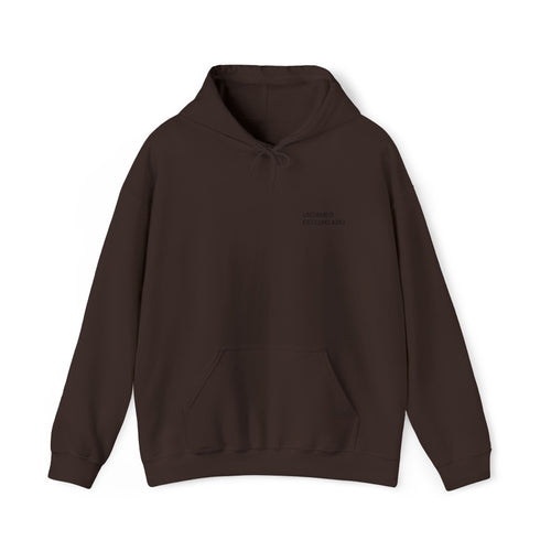 Hoodie — Minimal Small Chest Text Hoodie, Subtle White Comfort Pullover