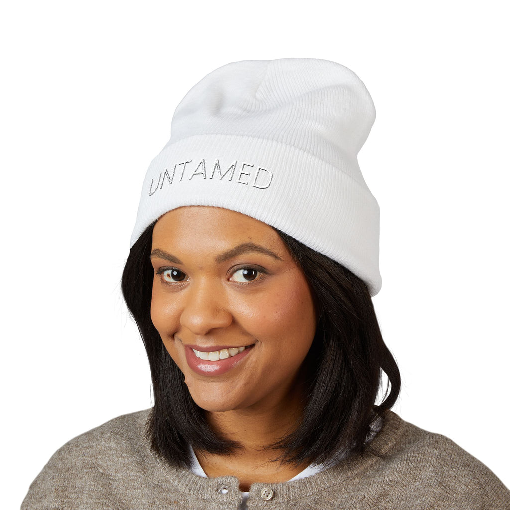 Untamed Embroidered Cuffed Beanie — Minimal Winter Knit Hat
